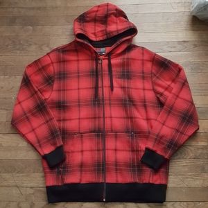 Black Red Plaid Zip Up Hoodie Sweater 